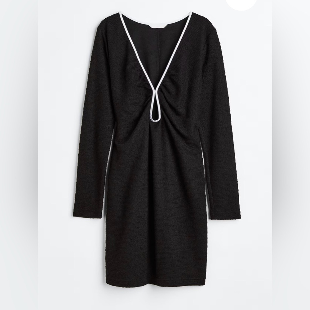 H&M Black Long Sleeve V-Neck Dress with White Trim